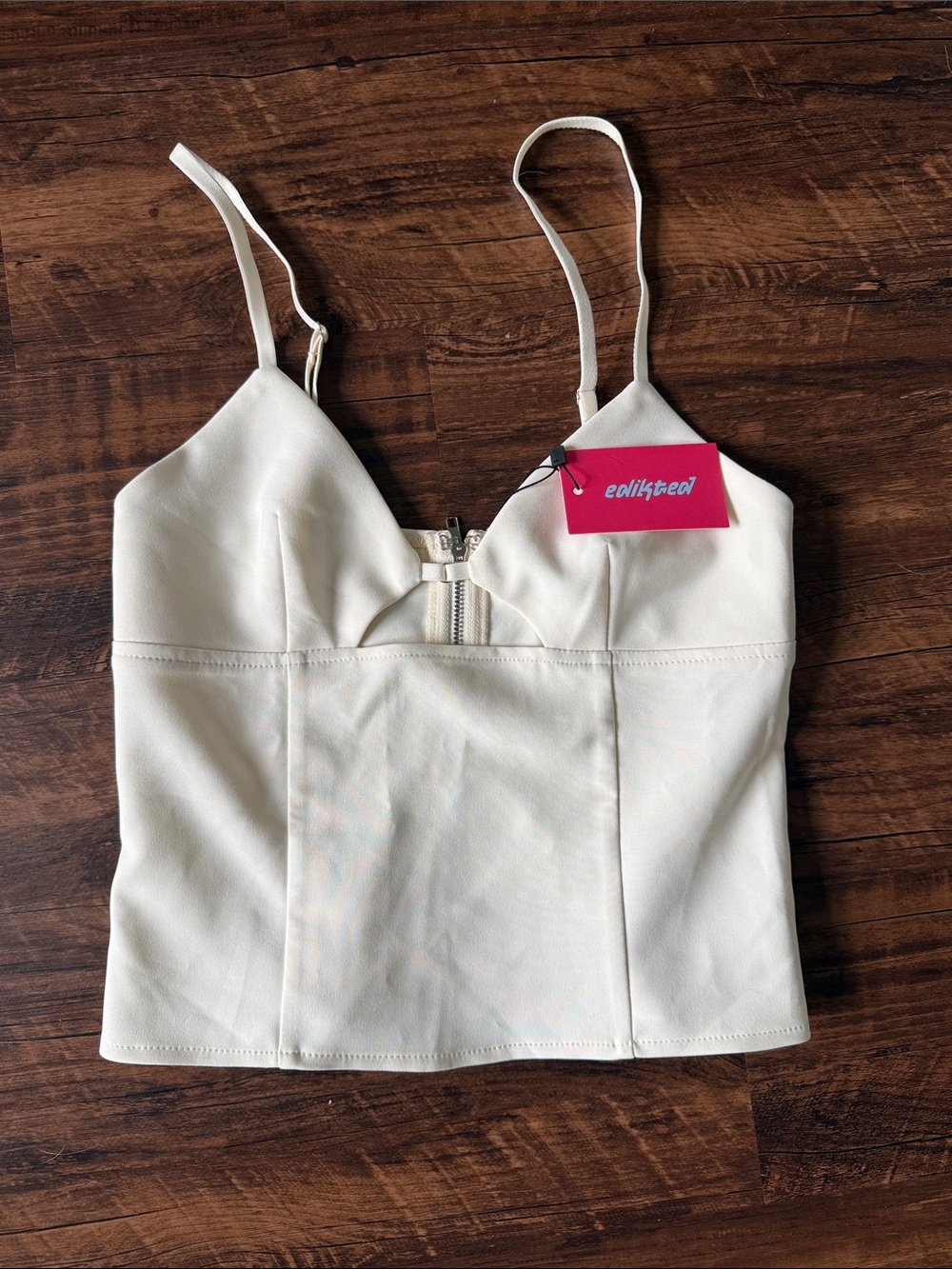Edikted Ivory Front-Zip Cropped Bustier
